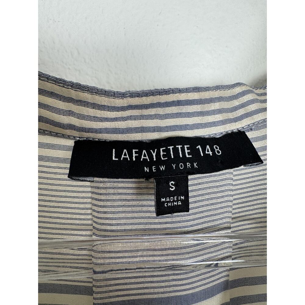 Lafayette 148 Blouse Womens Small Blue Stripe Sheer Tunic Top Relaxed - Picture 2 of 9